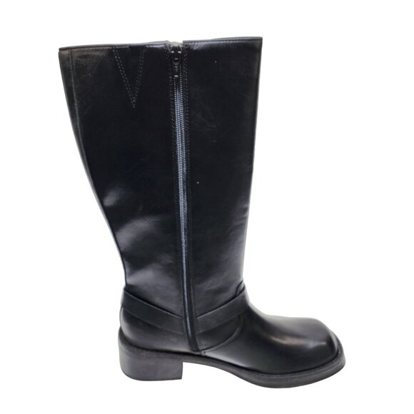 Wild Table Black Leather Knee-High Boot Side Buckles Zipper Closure Women SZ 10 - Picture 5 of 7